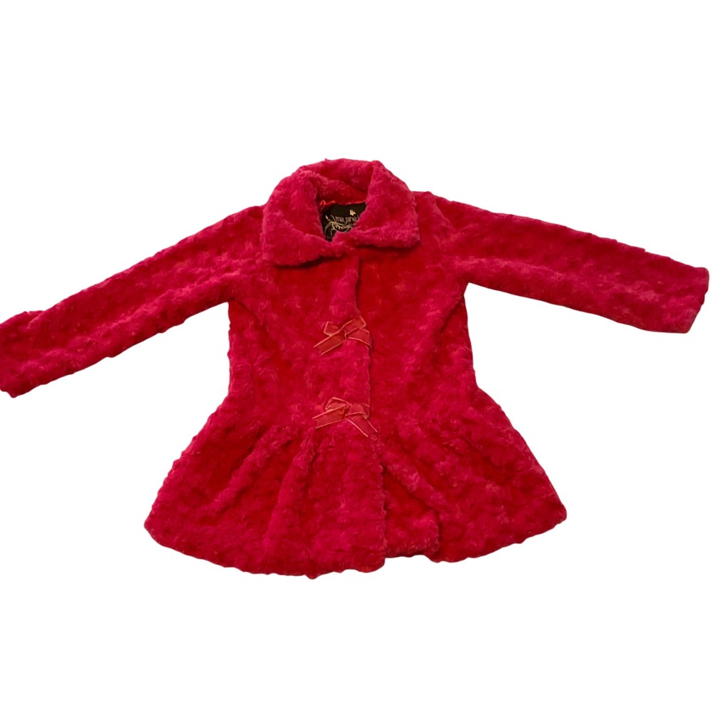Me Jane Kids Girls Faux Fur Coat Toddler Size 6X Hot‎ Pink Bows Lined Dressy